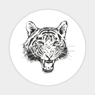 Hand-Drawn Tiger Head Sketch Teeth Growling Outline Magnet